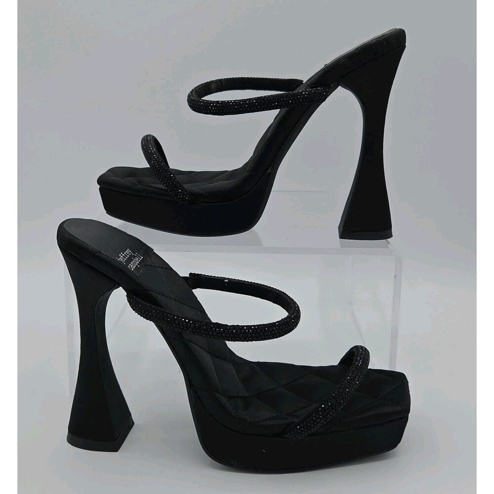 Jeffrey Campbell Movie Platform Heel Sandals Size 6.5 Black Sparkle Y2K Slides